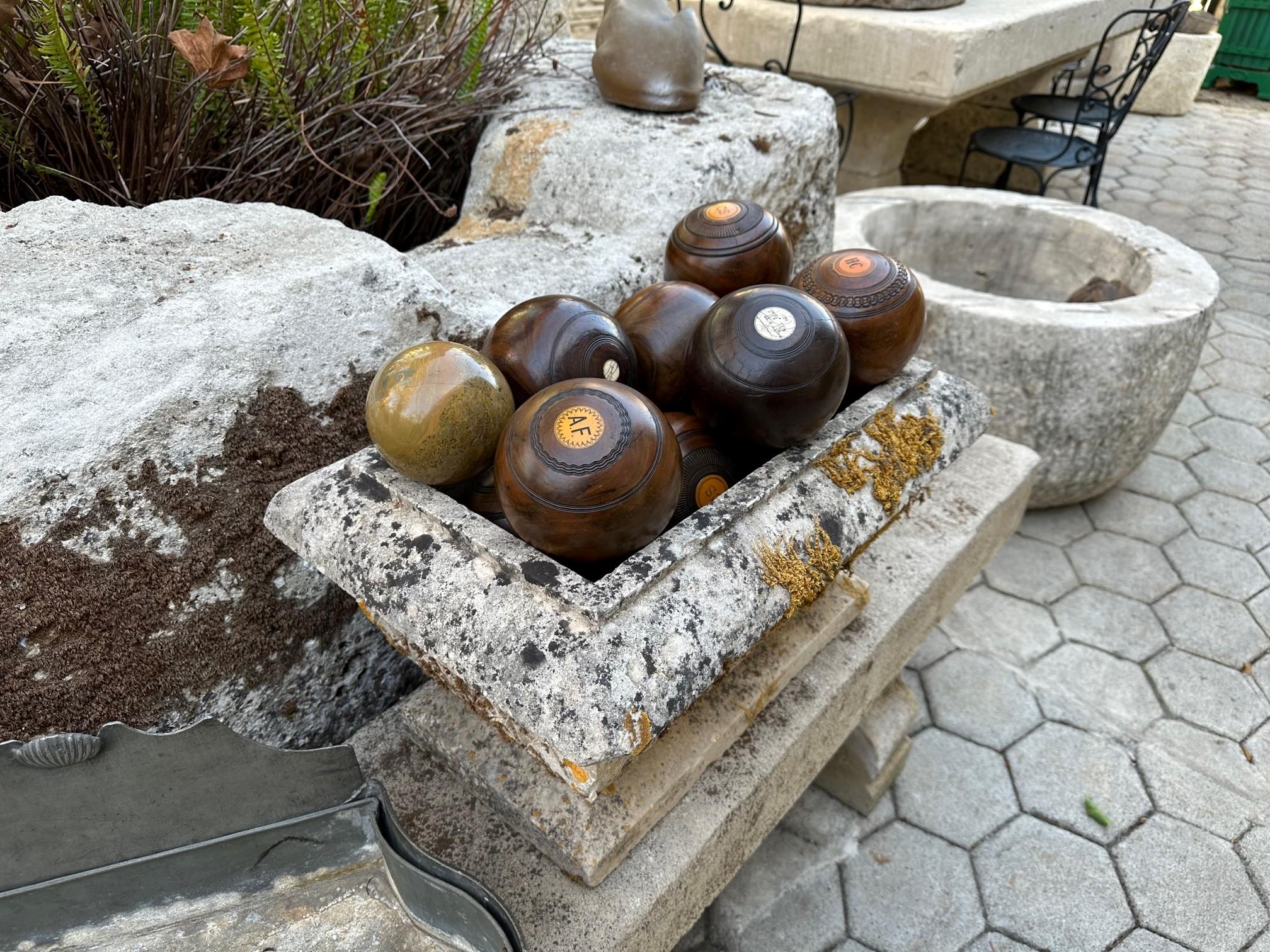 10 Alfombras de Bolos sobre Hierba Bolas de Madera y Piedra Talladas a Mano Idea de Regalo de Oficina Antiguo en venta 4