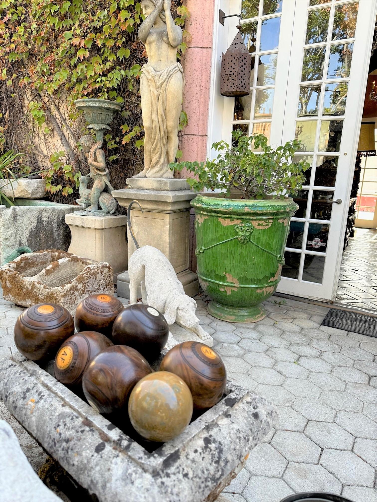 10 Carpet Lawn Bowling Hand Carved Wood & Stone Balls Antique Office Gift Idea For Sale 7