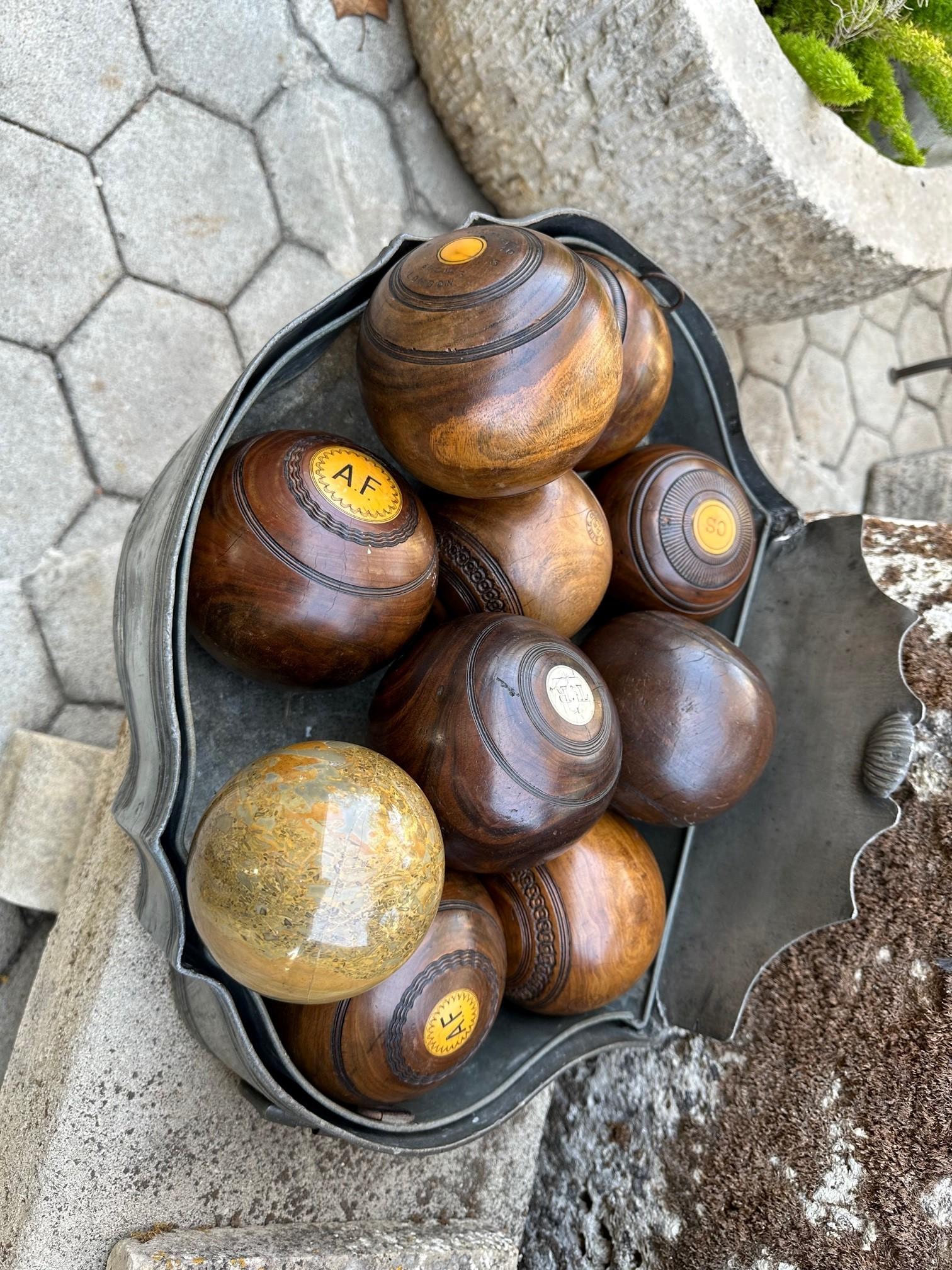 10 Alfombras de Bolos sobre Hierba Bolas de Madera y Piedra Talladas a Mano Idea de Regalo de Oficina Antiguo en venta 12