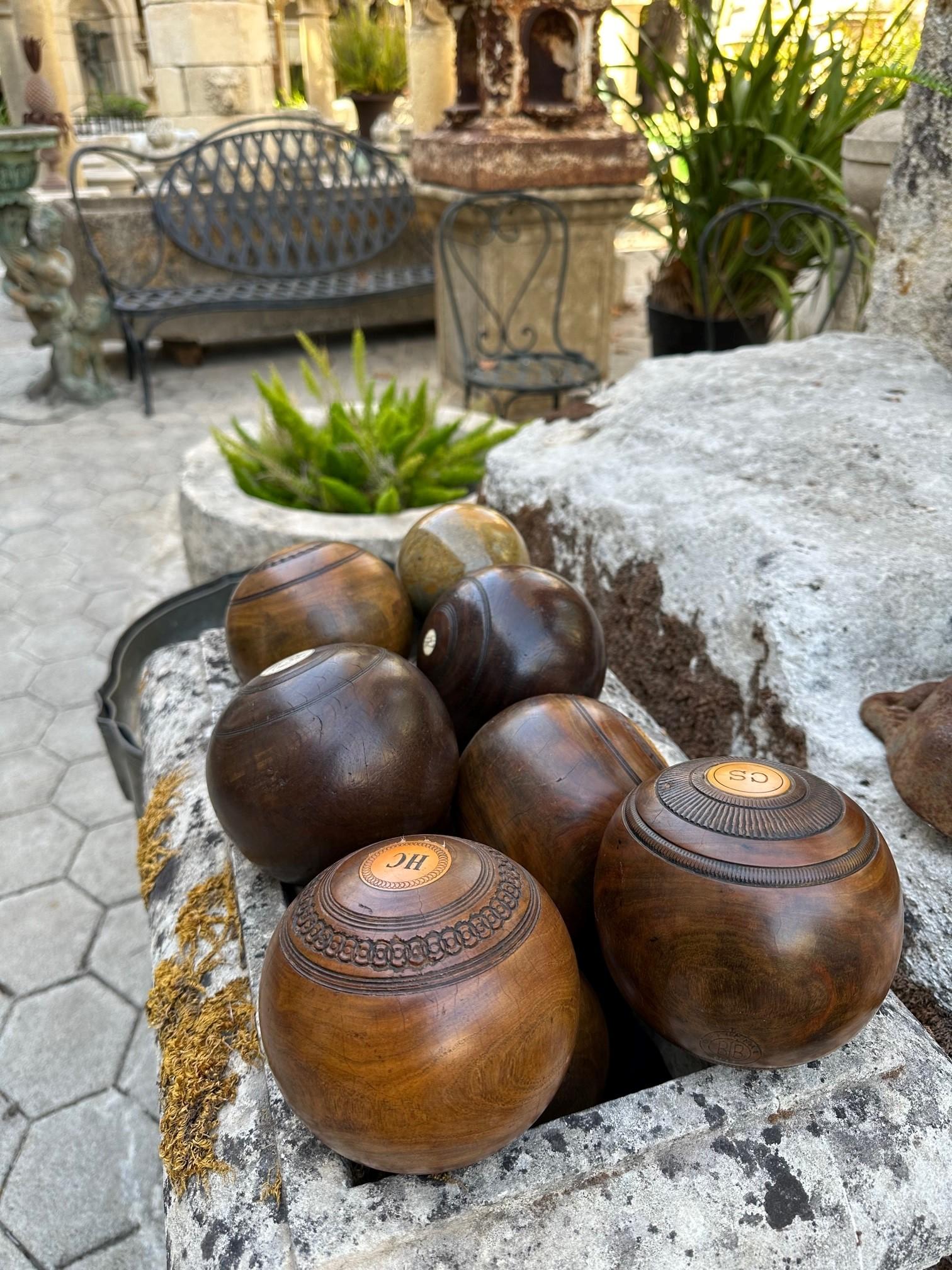 10 Alfombras de Bolos sobre Hierba Bolas de Madera y Piedra Talladas a Mano Idea de Regalo de Oficina Antiguo en venta 3