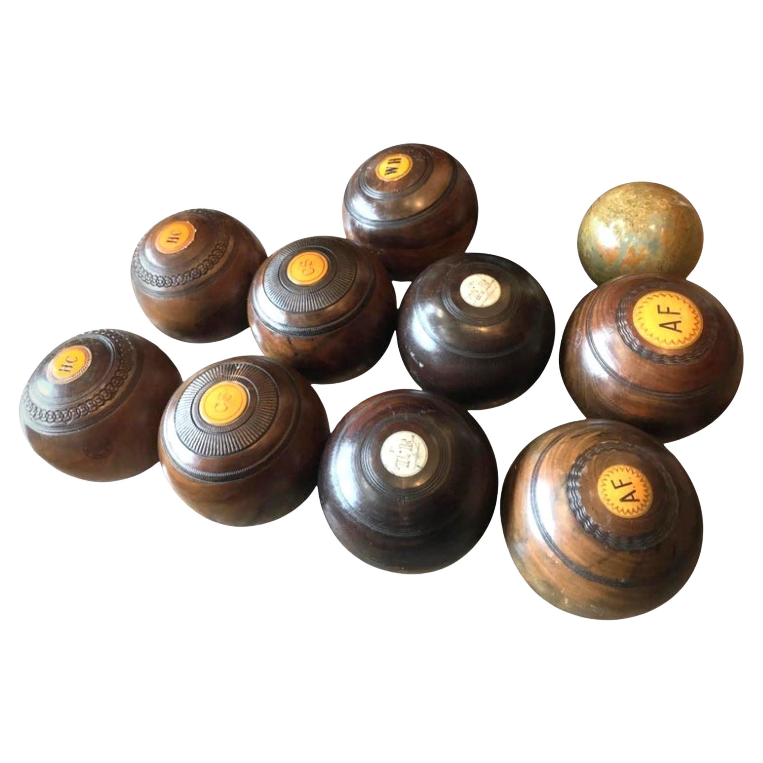 10 Alfombras de Bolos sobre Hierba Bolas de Madera y Piedra Talladas a Mano Idea de Regalo de Oficina Antiguo en venta