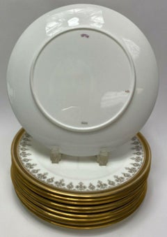 10 Cauldon for Tiffany & Co. Dinner Plates Gilt & Brown Greek Key Border, c 1910