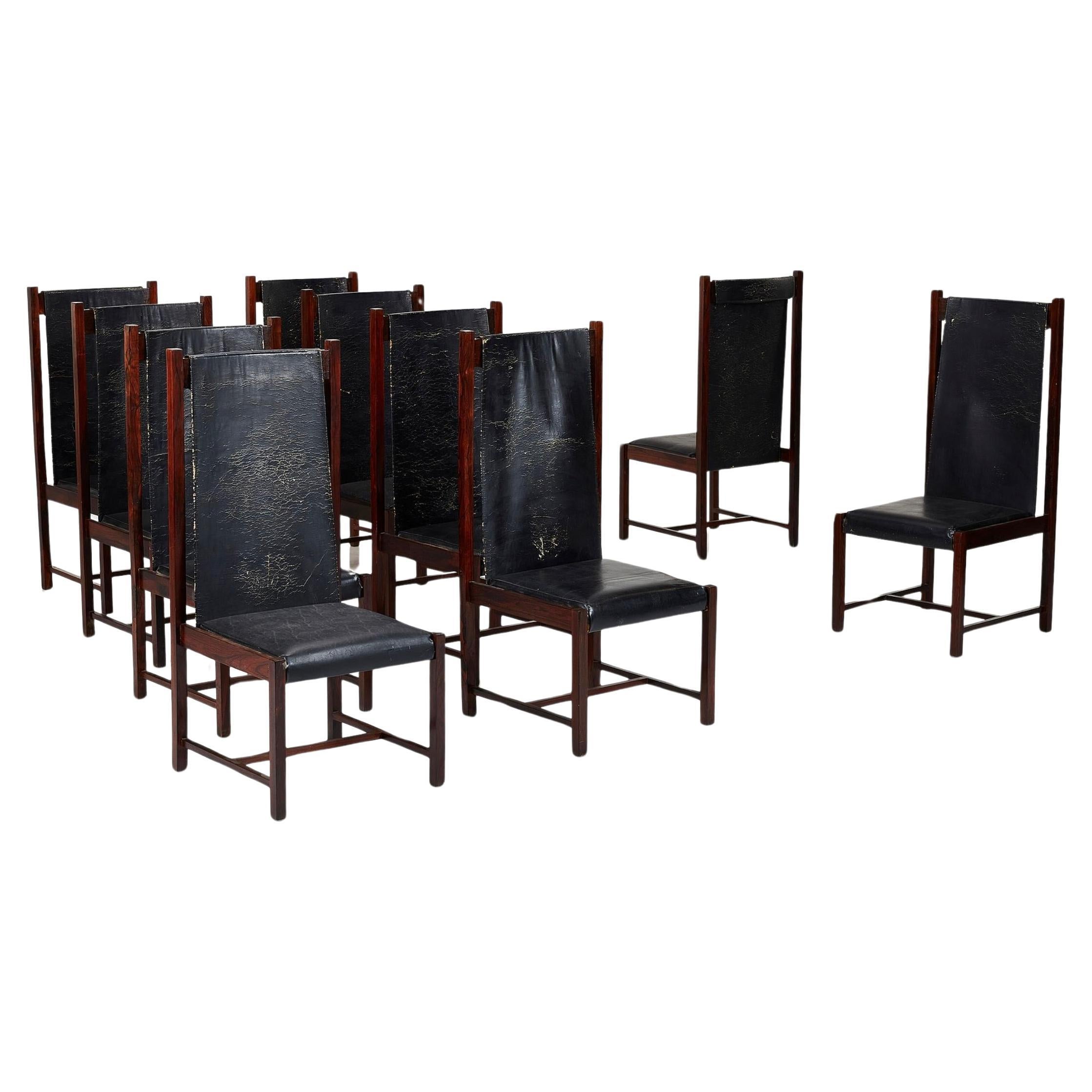 10 Celina Decoracoes High Back Dining Chairs, Brazil c 1965 For Sale