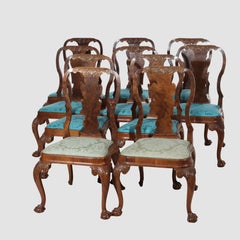 10 Chippendale Carved Olivewood & Burl Dining Chairs c1900