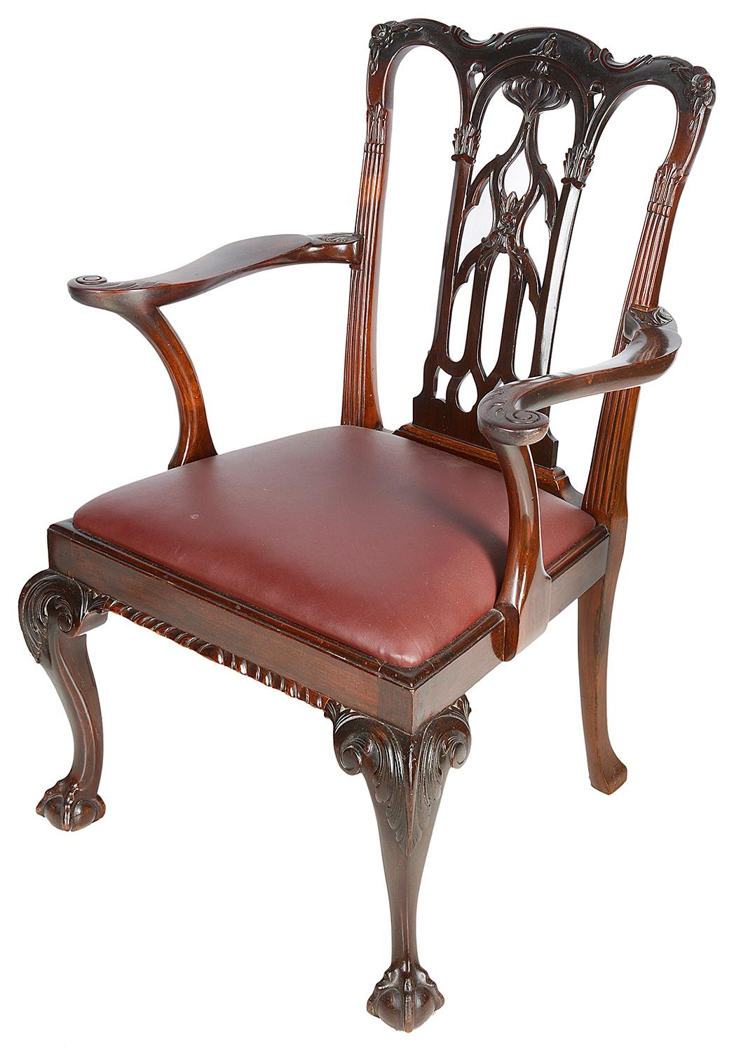 English 10 Chippendale Revival Mahogany Dining Chairs, circa 1900 For Sale