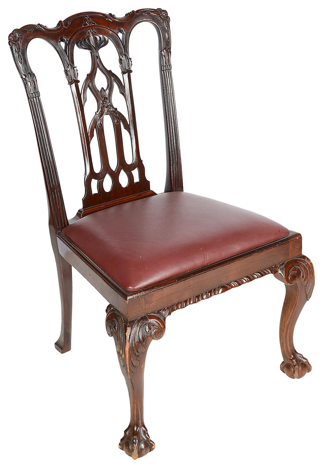 Carved 10 Chippendale Revival Mahogany Dining Chairs, circa 1900 For Sale