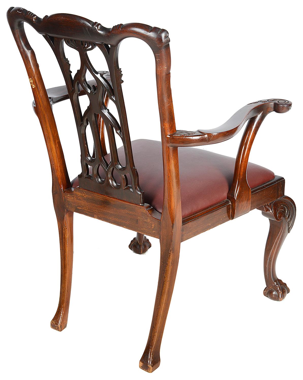 19th Century 10 Chippendale Revival Mahogany Dining Chairs, circa 1900 For Sale