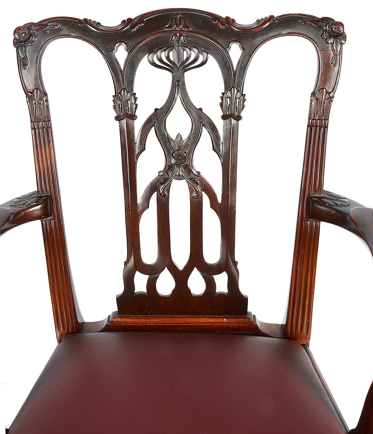 10 Chippendale Revival Mahogany Dining Chairs, circa 1900 For Sale 1