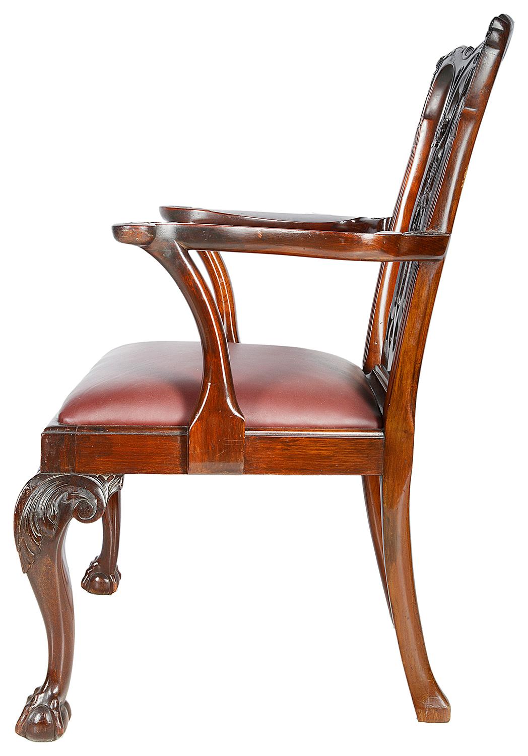 10 Chippendale Revival Mahogany Dining Chairs, circa 1900 For Sale 2