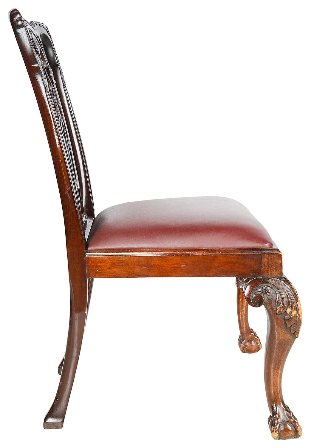 10 Chippendale Revival Mahogany Dining Chairs, circa 1900 For Sale 3