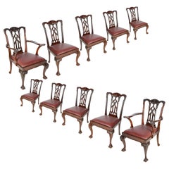 10 sedie da pranzo in mogano Chippendale Revival, circa 1900