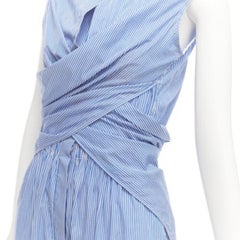 10 CORSO COMO blue white striped wrap top wide leg jumpsuit S