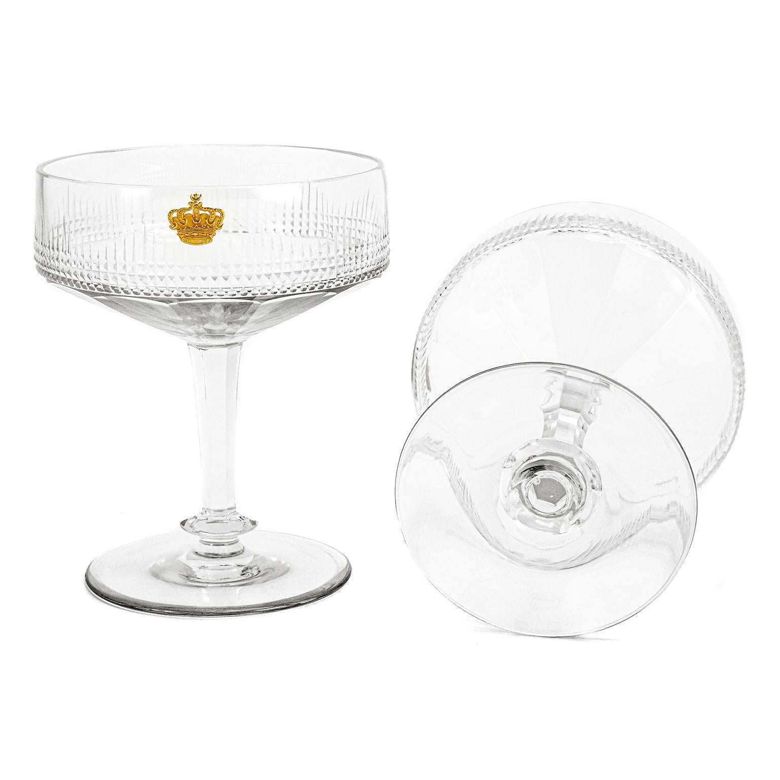 10 Crystal Cut Coupe Champagne Glasses 1