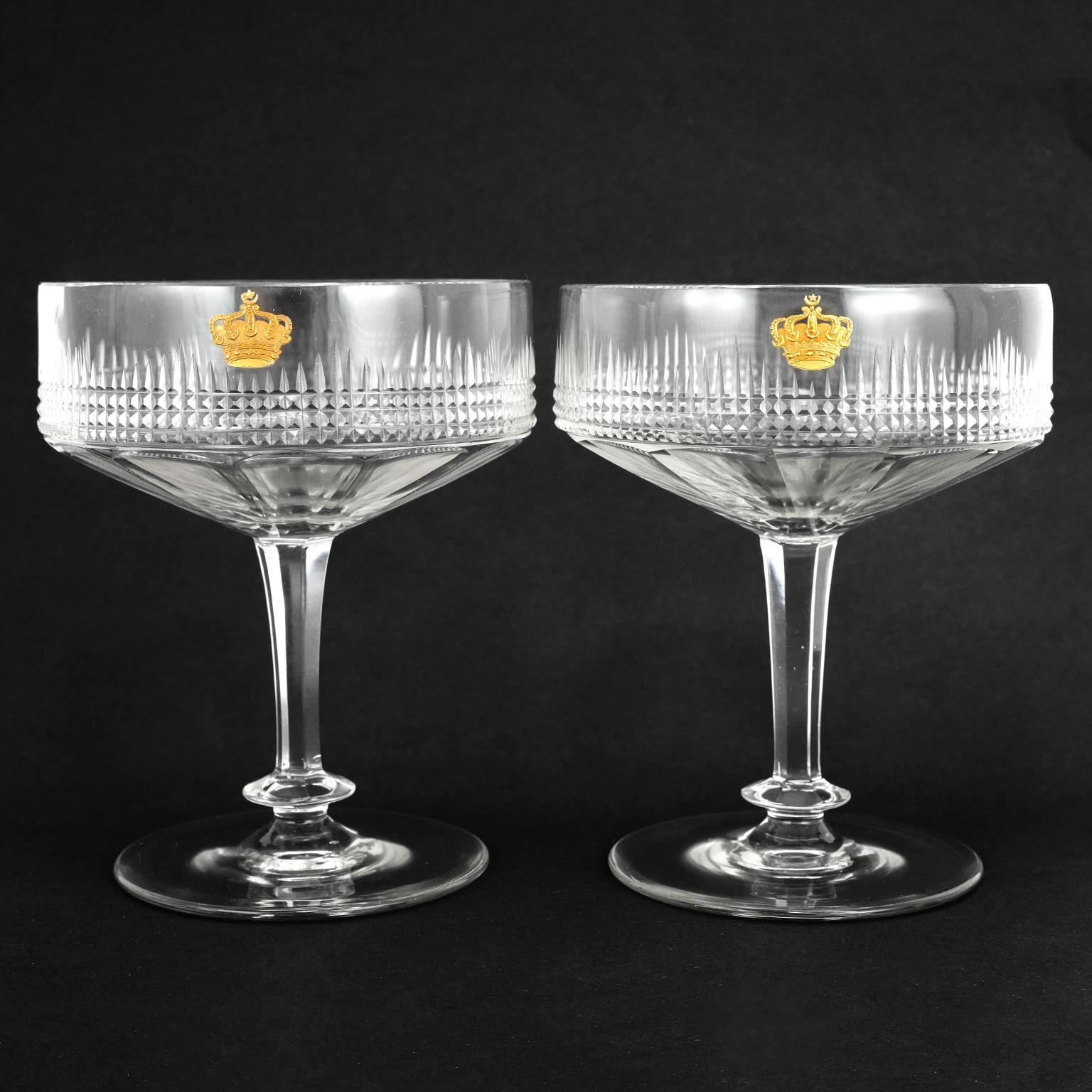 10 Crystal Cut Coupe Champagne Glasses 2