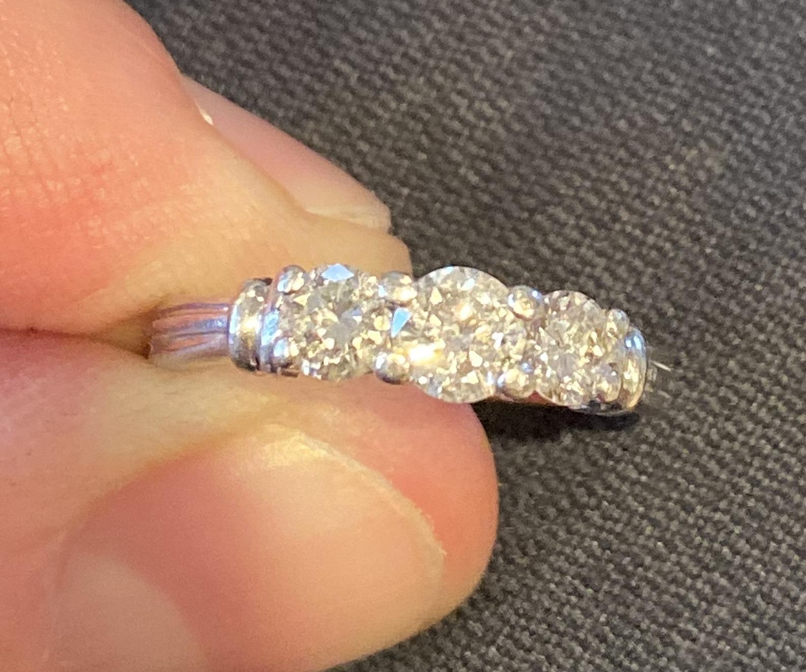 1.0 Carat Diamond and 950 Platinum Three-Stone Diamond Eternity Ring 3 For Sale 7