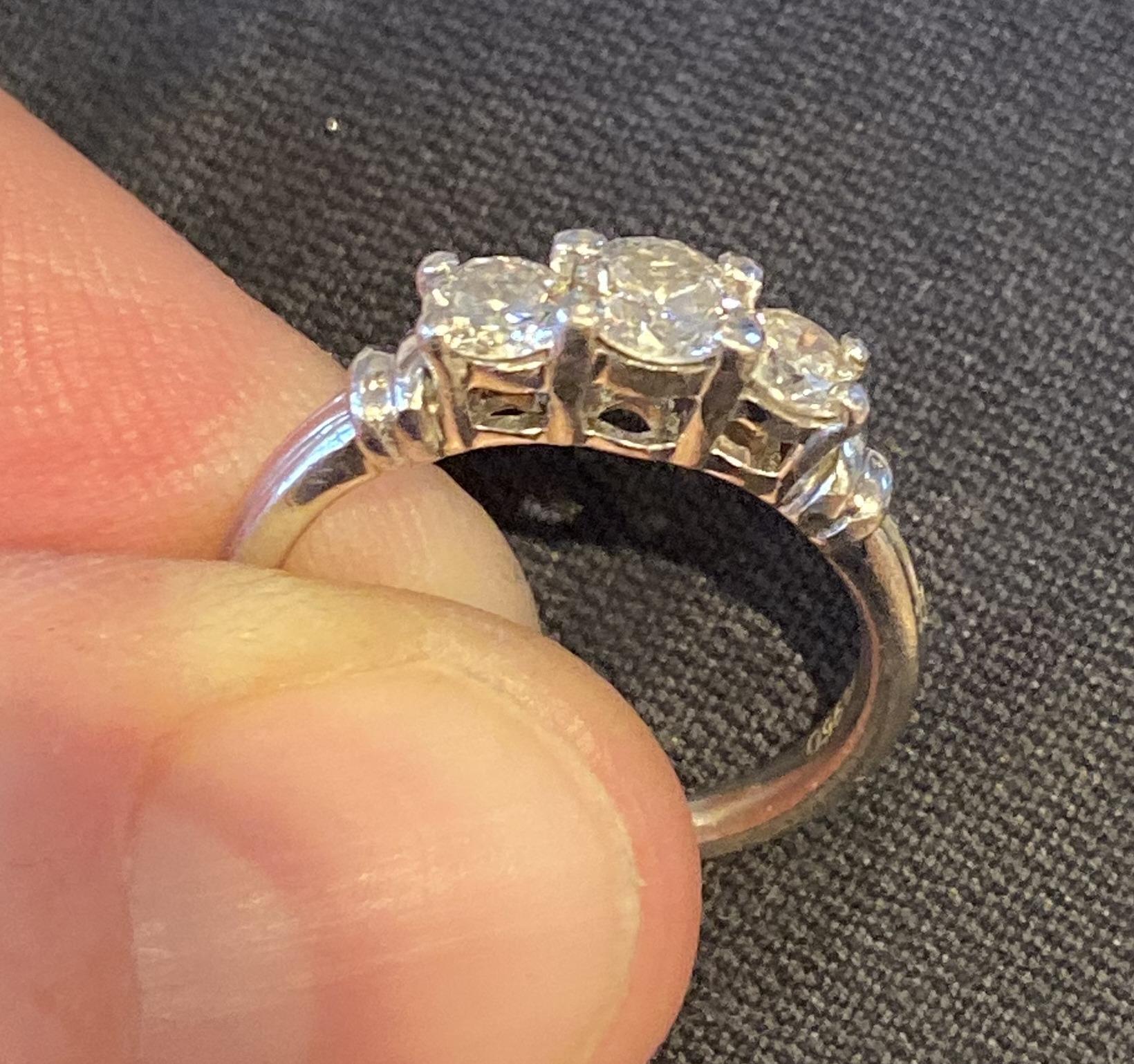 1.0 Carat Diamond and 950 Platinum Three-Stone Diamond Eternity Ring 3 For Sale 8