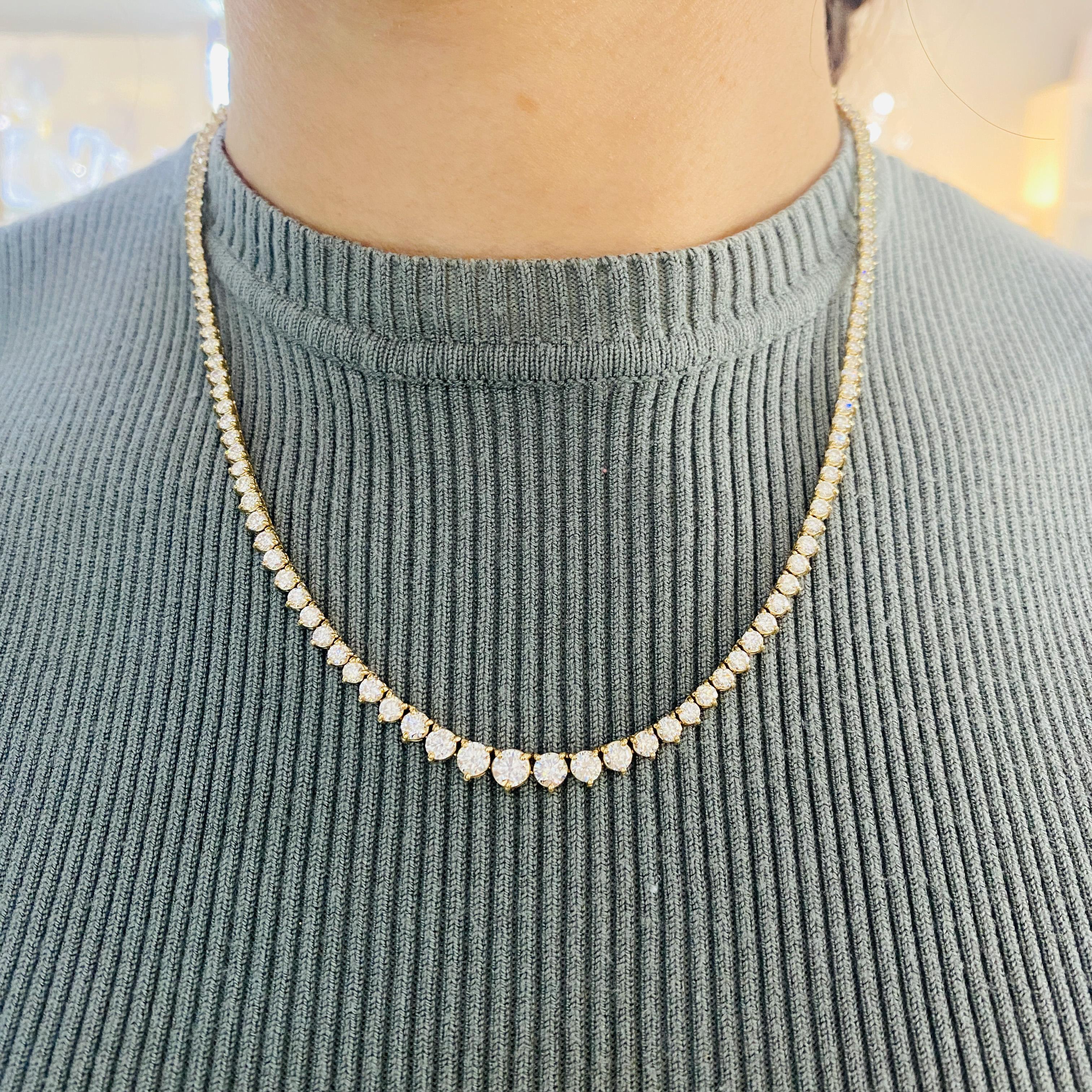 Modern 10 Carat Diamond Tennis Riviera Necklace 10 Carats Tapering Choker Necklace For Sale