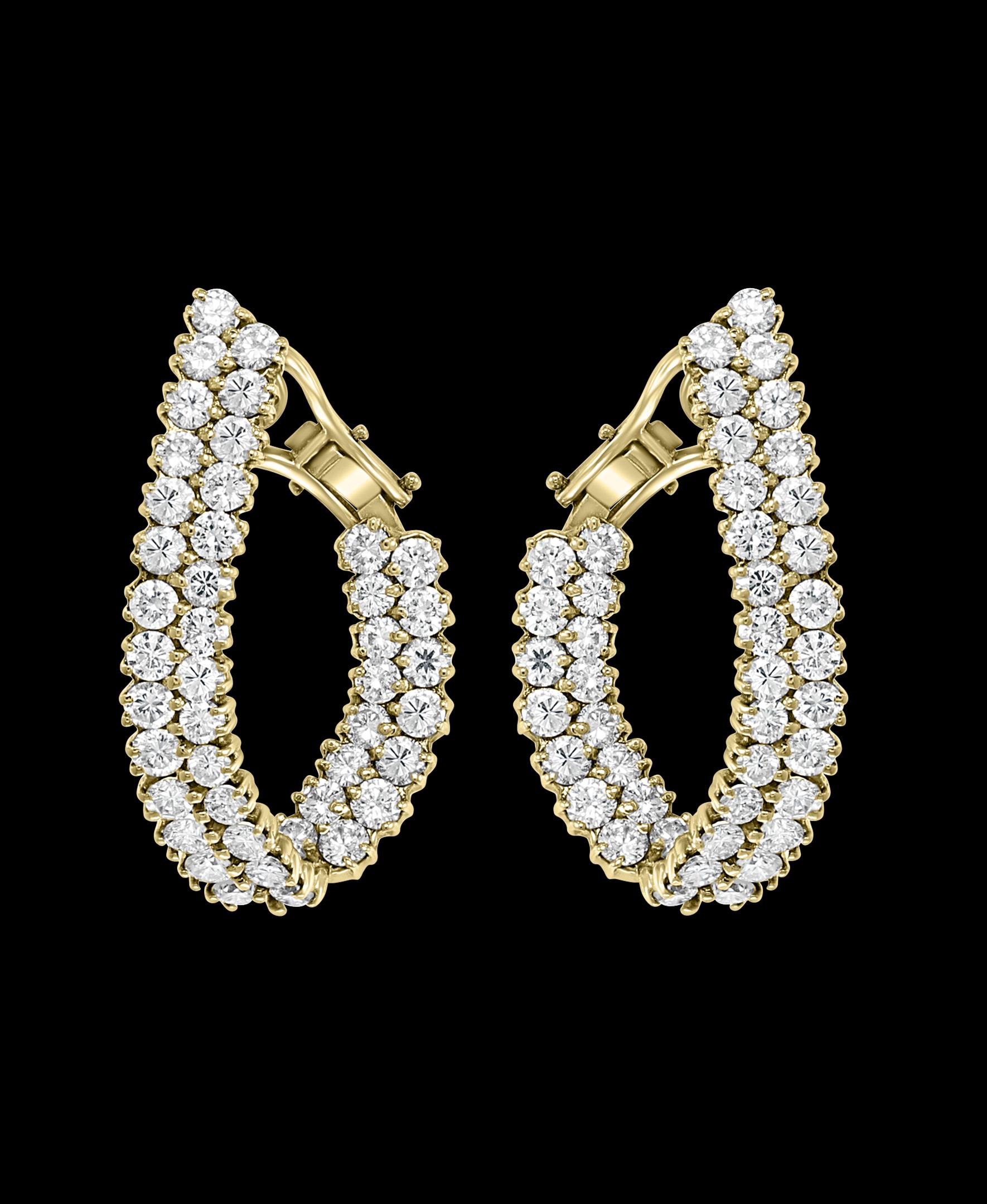 Taille ronde Créoles en or jaune 18 carats avec diamants de 10 carats de qualité VS pour femmes, 18 grammes en vente