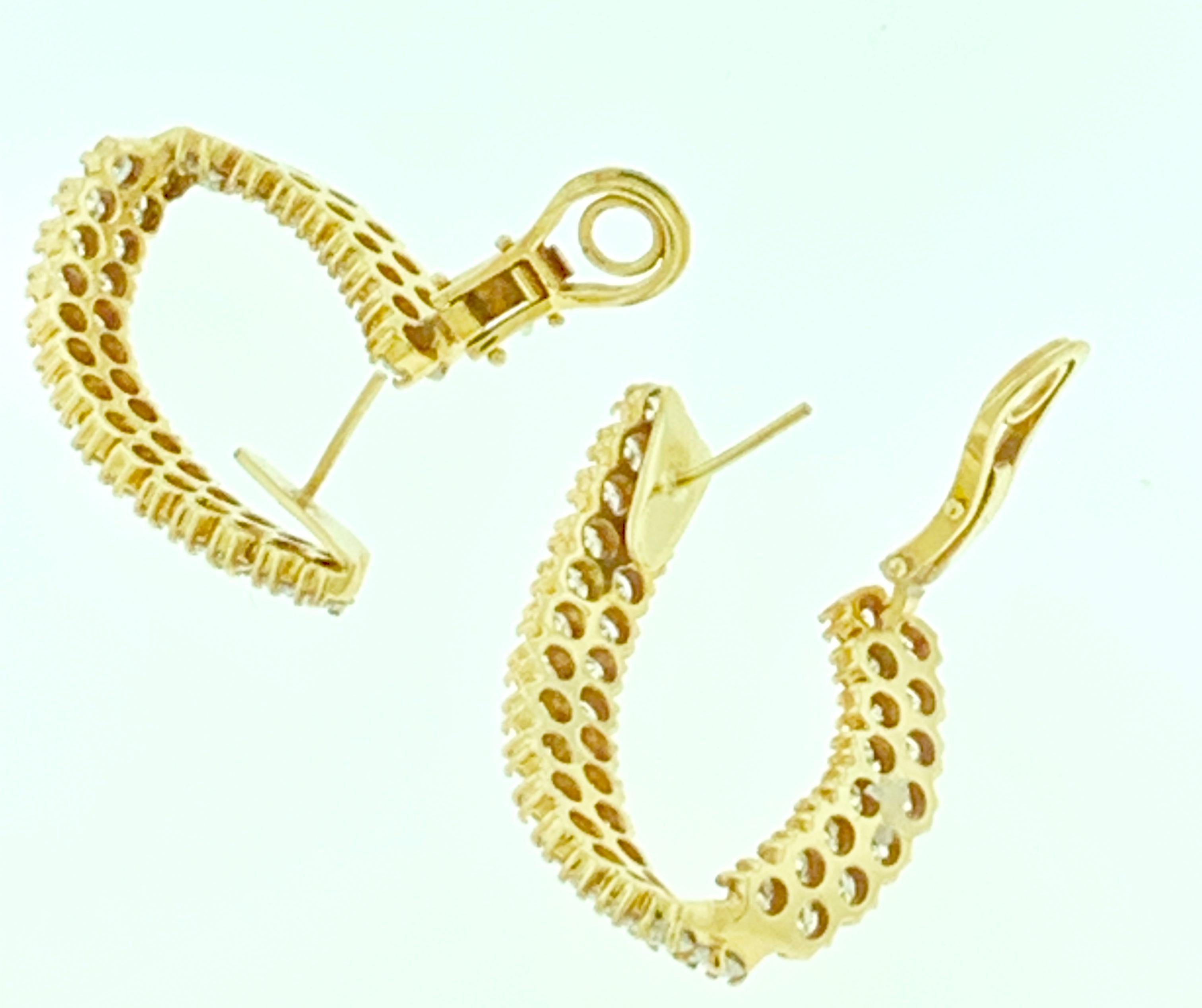 Women's 10 Carat Diamond VS Quality Hoop Earrings Women in 18 Karat Yellow Gold 18 Grams For Sale