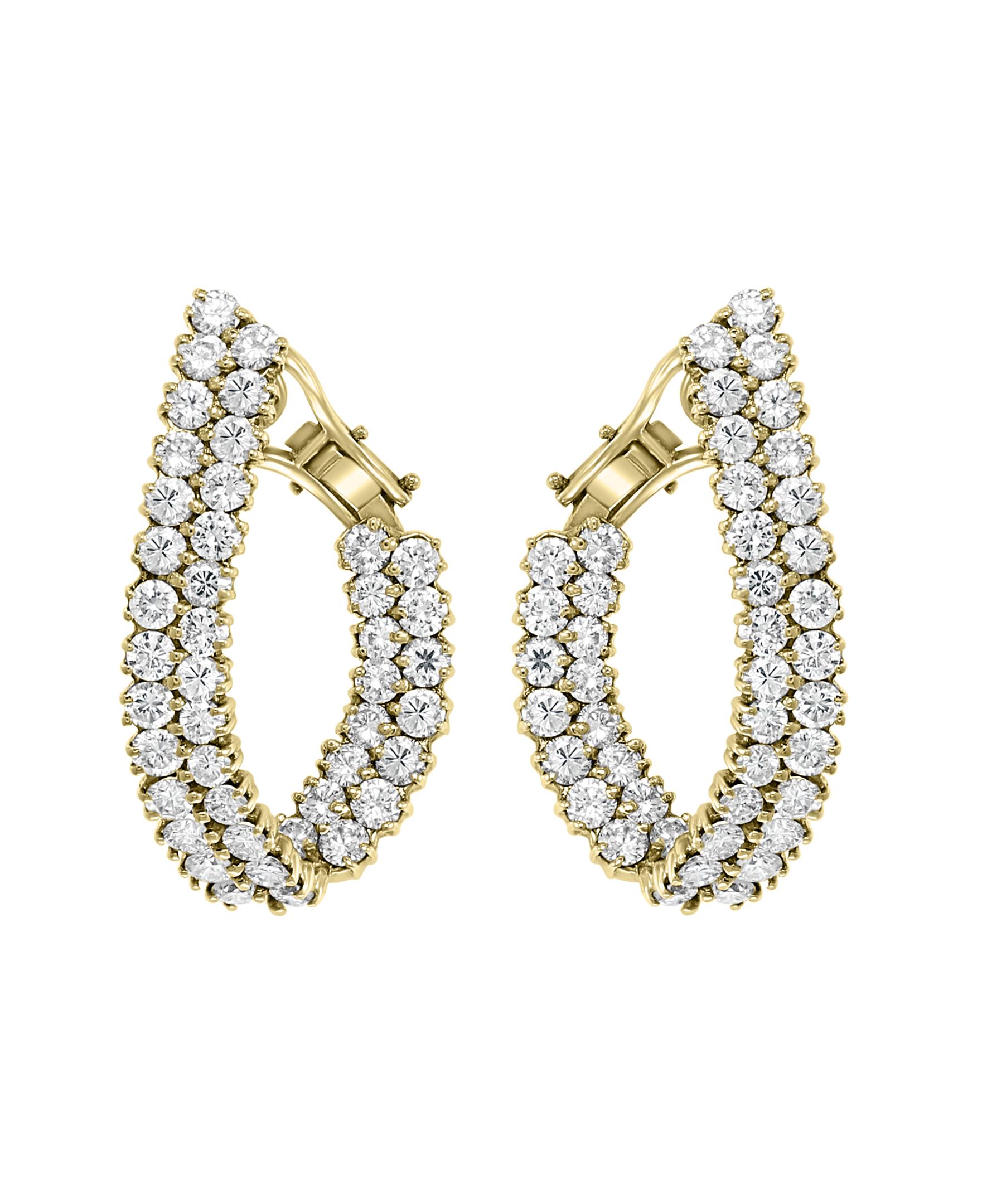 10 Carat Diamond VS Quality Hoop Earrings Women in 18 Karat Yellow Gold 18 Grams For Sale 1