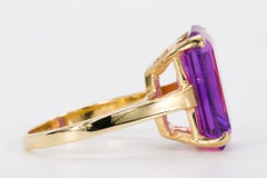 10 CT Emerald Cut Amethyst in 14k Yellow Gold Ring