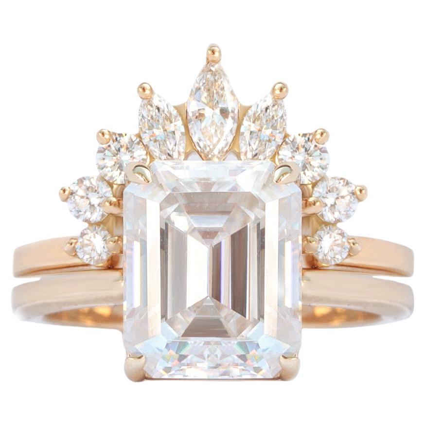 Emerald cut, dainty diamond engagement ring, and Diamond Nesting band 