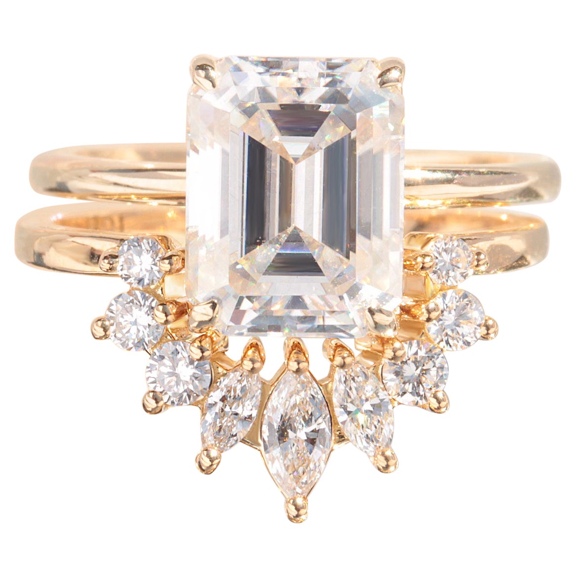 1.0 ct Emerald Cut Solitaire Diamond Engagement Two Ring Set "Demi" & "Tessa" For Sale
