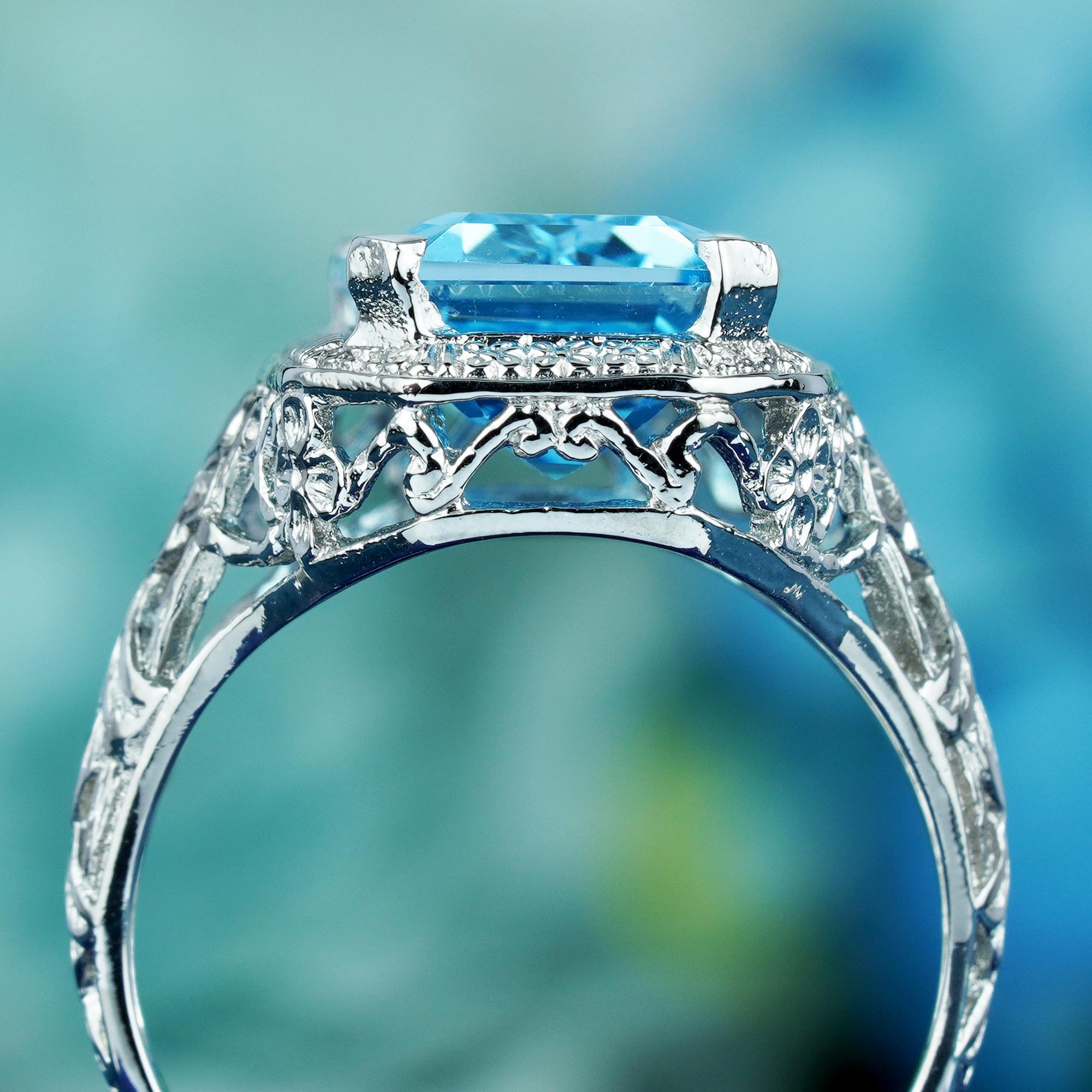 For Sale:  10 Ct. Natural Blue Topaz Vintage Style Cocktail Ring in Solid 9K White Gold 5