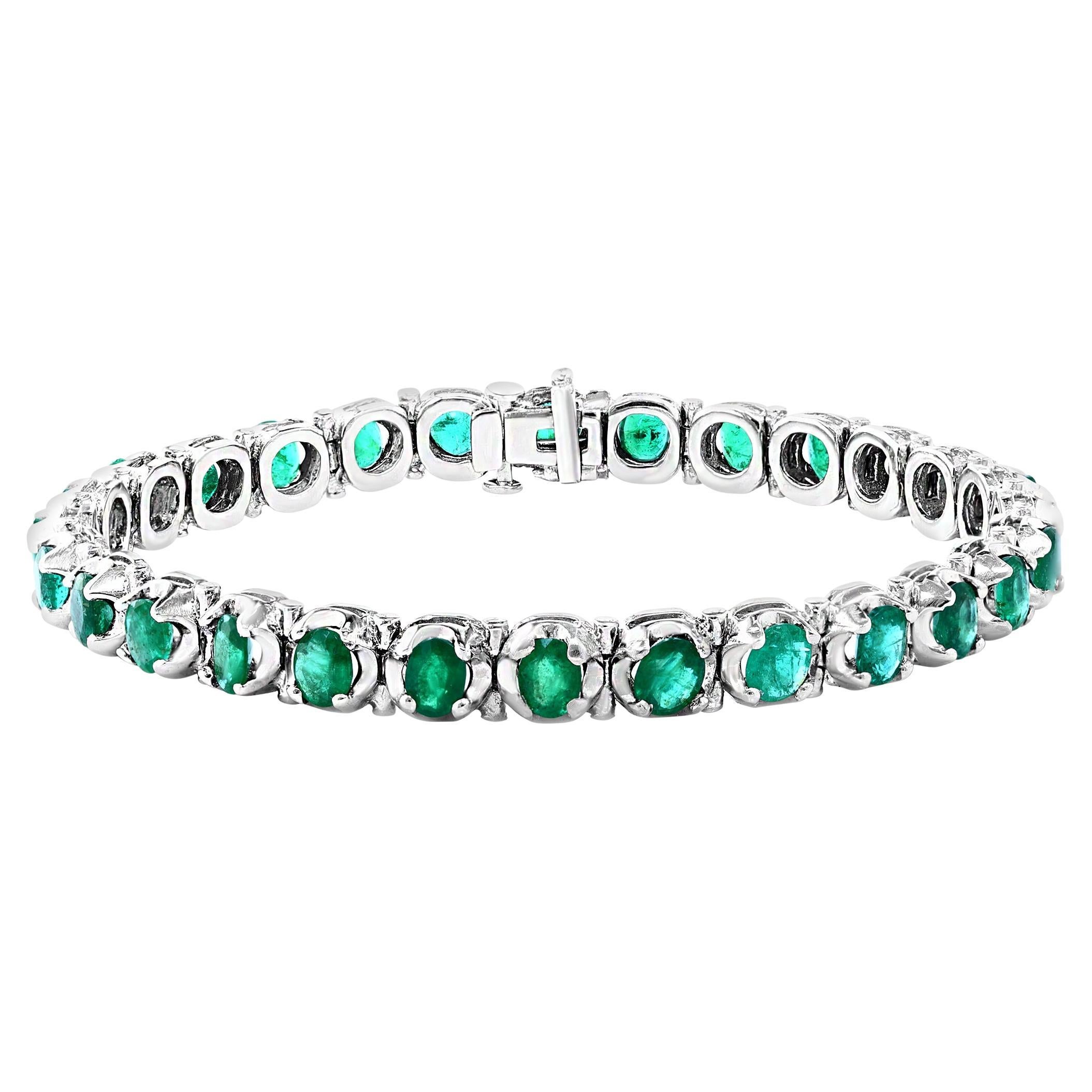  10 Ct Natural Oval Brazilian Emerald  Tennis Bracelet in Platinum , 7.5 Inches For Sale