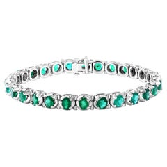 Used  10 Ct Natural Oval Brazilian Emerald  Tennis Bracelet in Platinum , 7.5 Inches