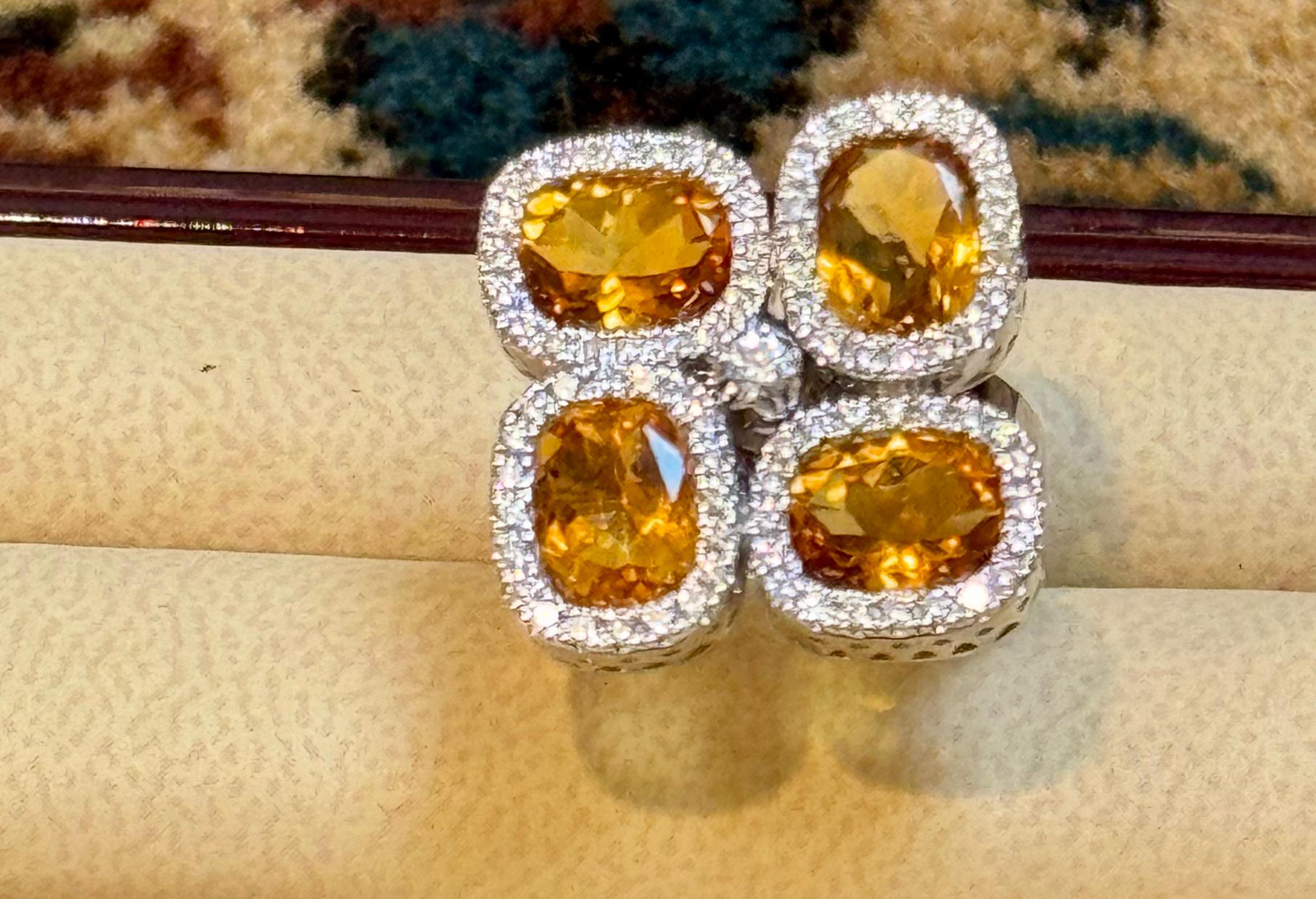 10 Ct Natural Round Citrine & Diamond Cocktail Ring 18 Karat White Gold, Estate In Excellent Condition For Sale In New York, NY