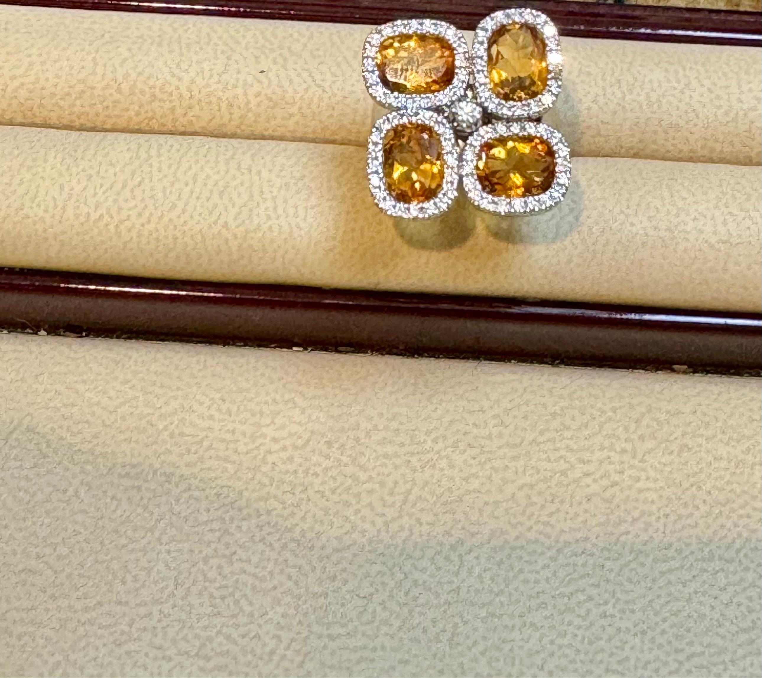 10 Ct Natural Round Citrine & Diamond Cocktail Ring 18 Karat White Gold, Estate For Sale 2