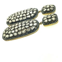 10 ct Old Mine Cut 'Polki' Diamond Earring in Oxidized Sterling Silver, 14K Gold