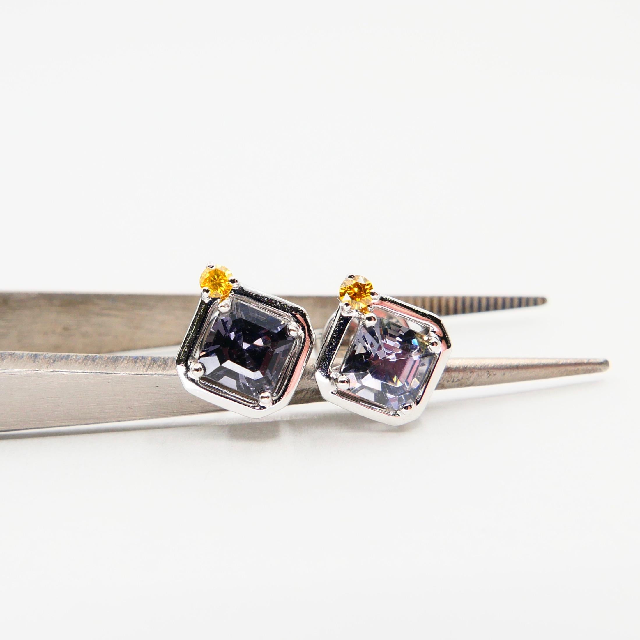 5mm Asscher Cut Grey Spinel & Fancy Vivid Yellow Diamond Tennis Bracelet. For Sale 5