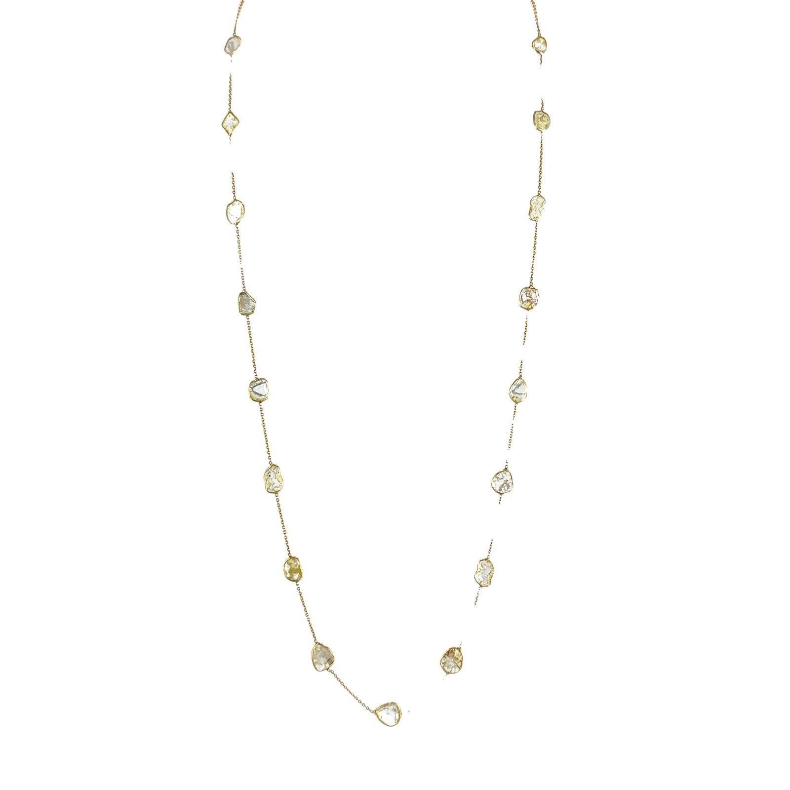 Modern 10 CTW Rose Cut Diamond By The Yard 18 Karat Yellow Gold Necklace 32 Inches For Sale