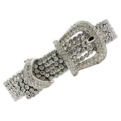 10-CTW Round Brilliant Diamond 18K White Gold Buckle Link Adjustable Bracelet