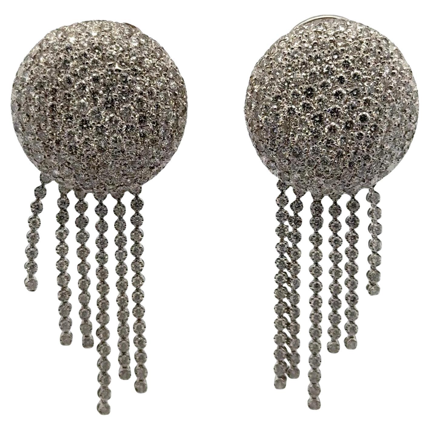 10-CTW Round Brilliant Pavé Set Diamond 18K White Gold Dangle Leverback Earrings