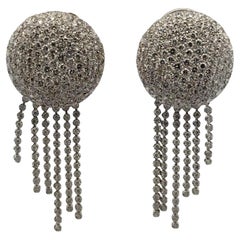 10-CTW Round Brilliant Pavé Set Diamond 18K White Gold Dangle Leverback Earrings