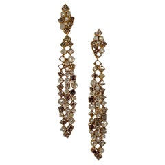 10 Ctw White & Champagne Diamond 18 Karat Yellow Gold Drop Dangle Earrings