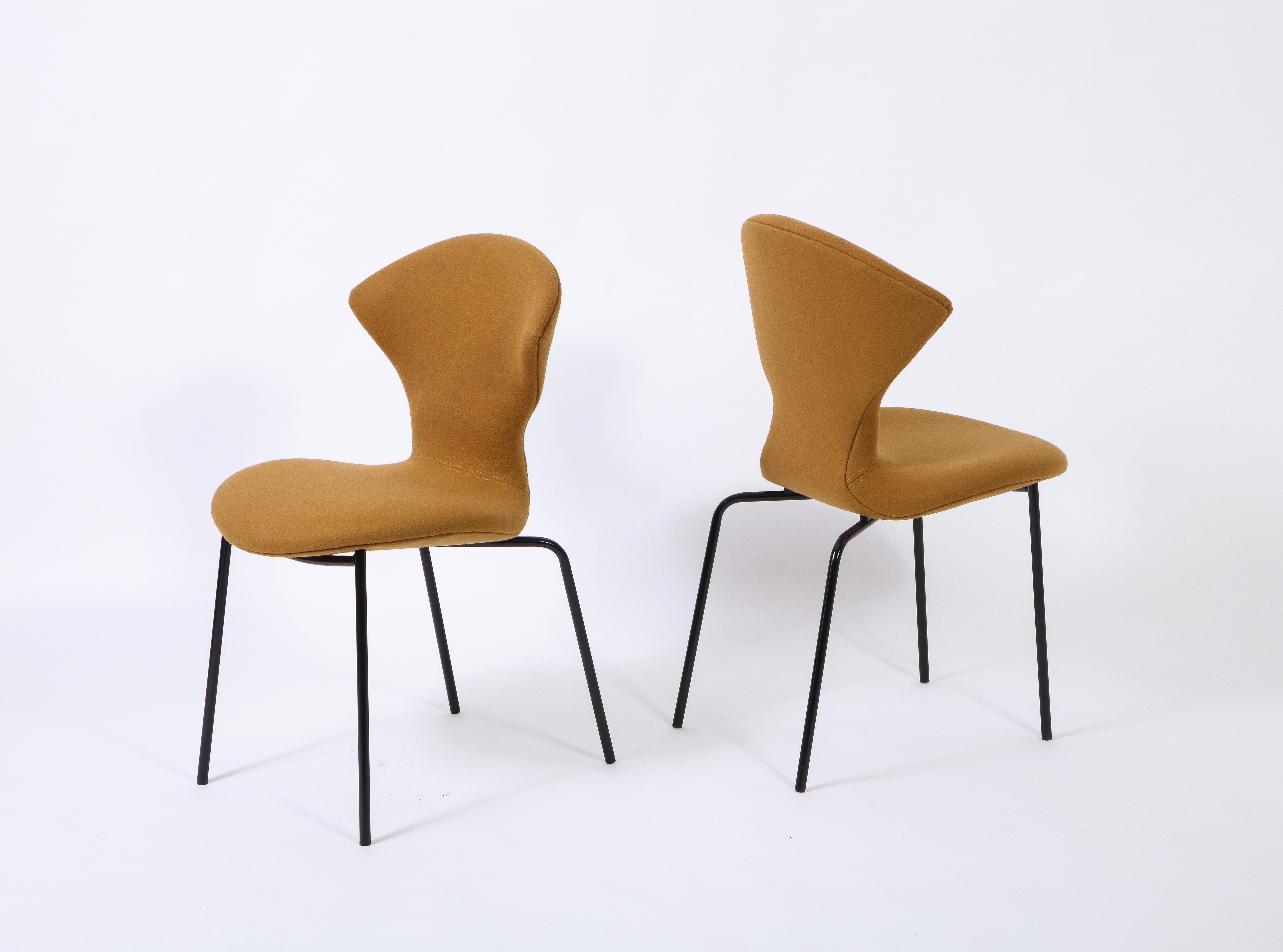 20ième siècle 10 Chaises de salle à manger avec pieds en métal par Dangles & DeFrance pour Strafor, France années 1950 en vente