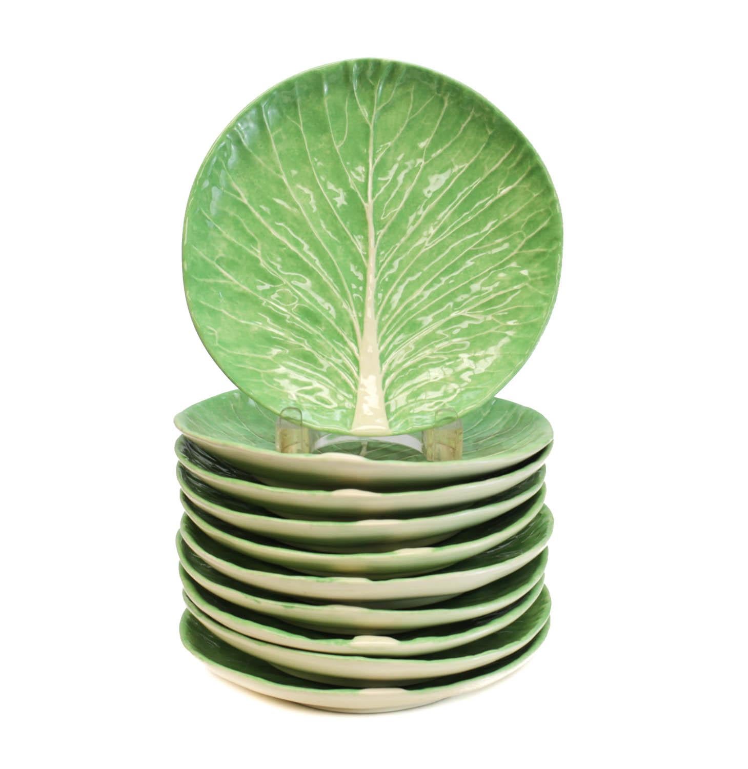10 Dodie Thayer Lettuce Leaf Ware Porcelain Salad Plates, Handcrafted Earthe im Zustand „Gut“ im Angebot in Pasadena, CA