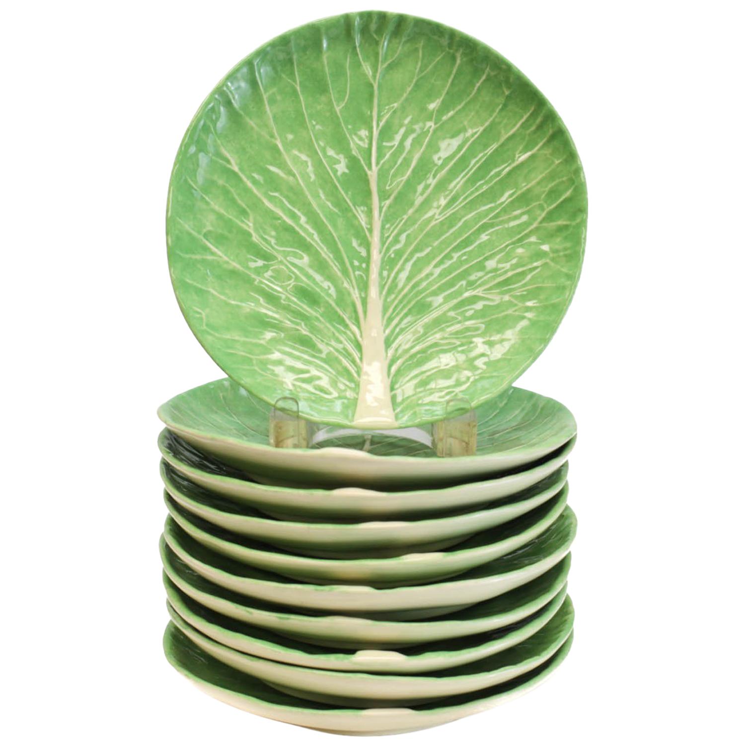 10 Dodie Thayer Lettuce Leaf Ware Porcelain Salad Plates, Handcrafted Earthe For Sale