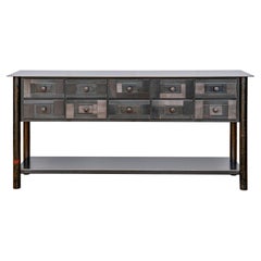 10-Drawer Housetop Quilt Table with Shelf, Functional Steel Art Furniture