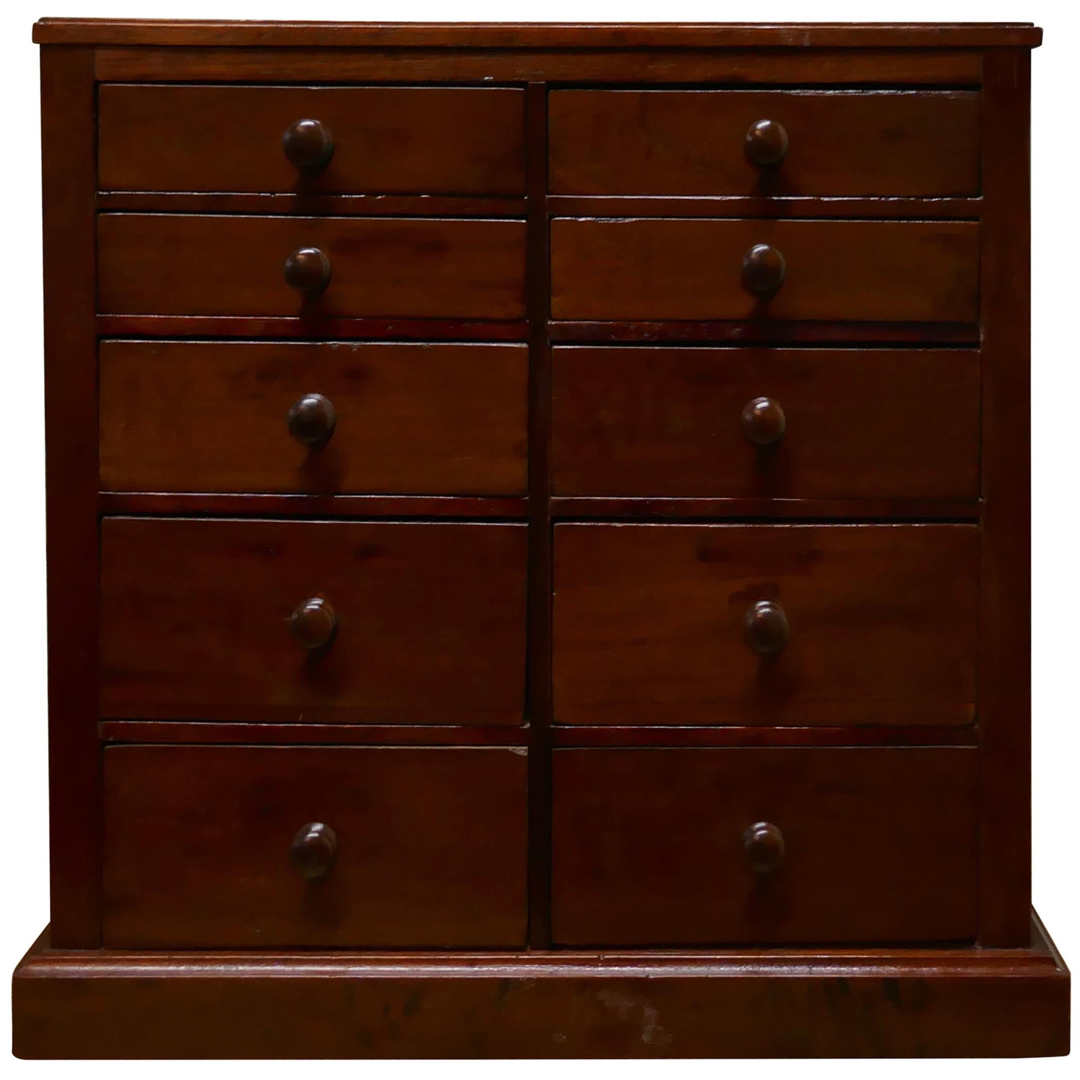 10-Drawer Mahogany Collectors Filing Cabinet