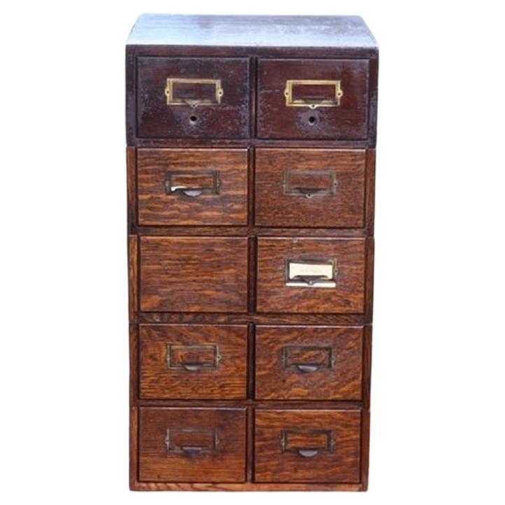 10 Drawer Tiger Oak Card Catalogue, Late 19th Century  For Sale