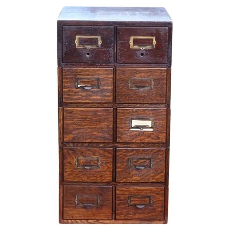 10 Drawer Tiger Oak Card Catalogue, Late 19th Century For Sale at 1stDibs