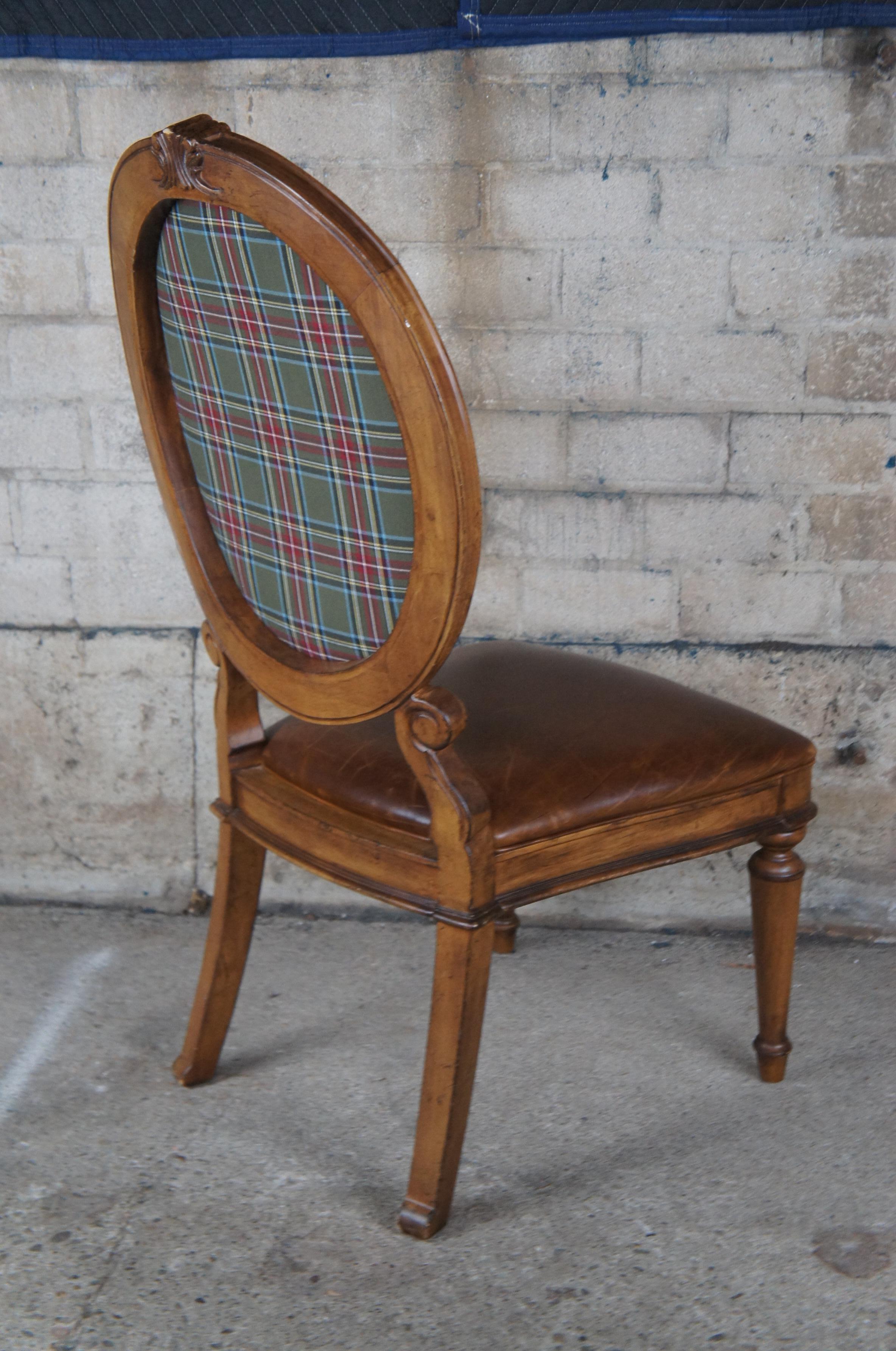 10 Drexel Heritage Tuscan Old World Tooled Leather Plaid Oval Back Dining Chairs 2