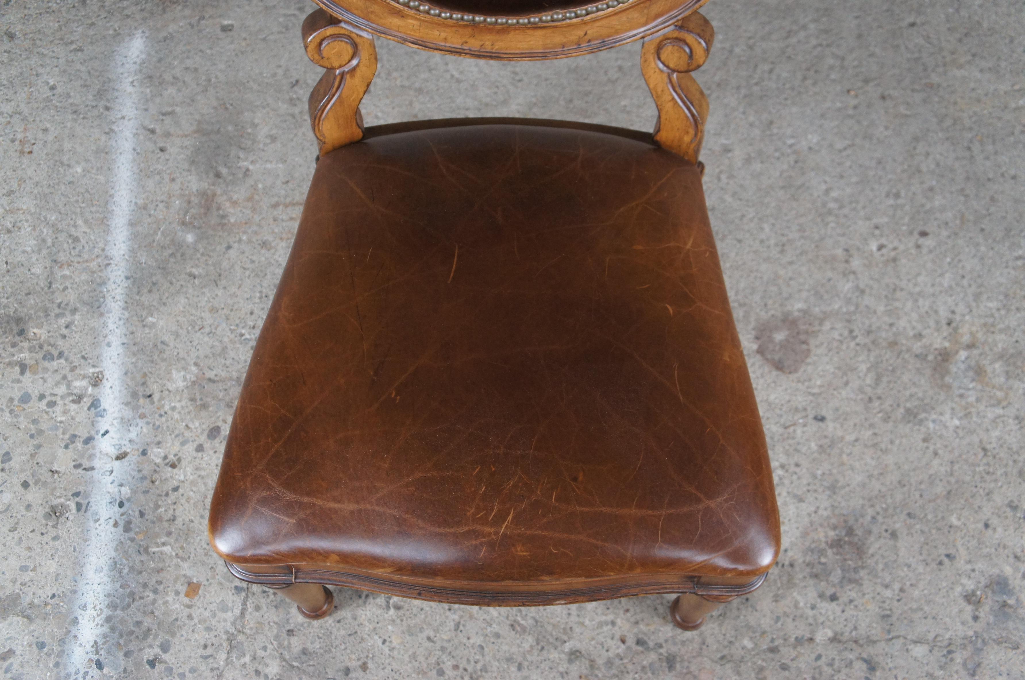 10 Drexel Heritage Tuscan Old World Tooled Leather Plaid Oval Back Dining Chairs 5