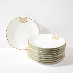 10 Edwardian  Monogram Gilt Porcelain Luncheon Plates signed Delinieres & Co.