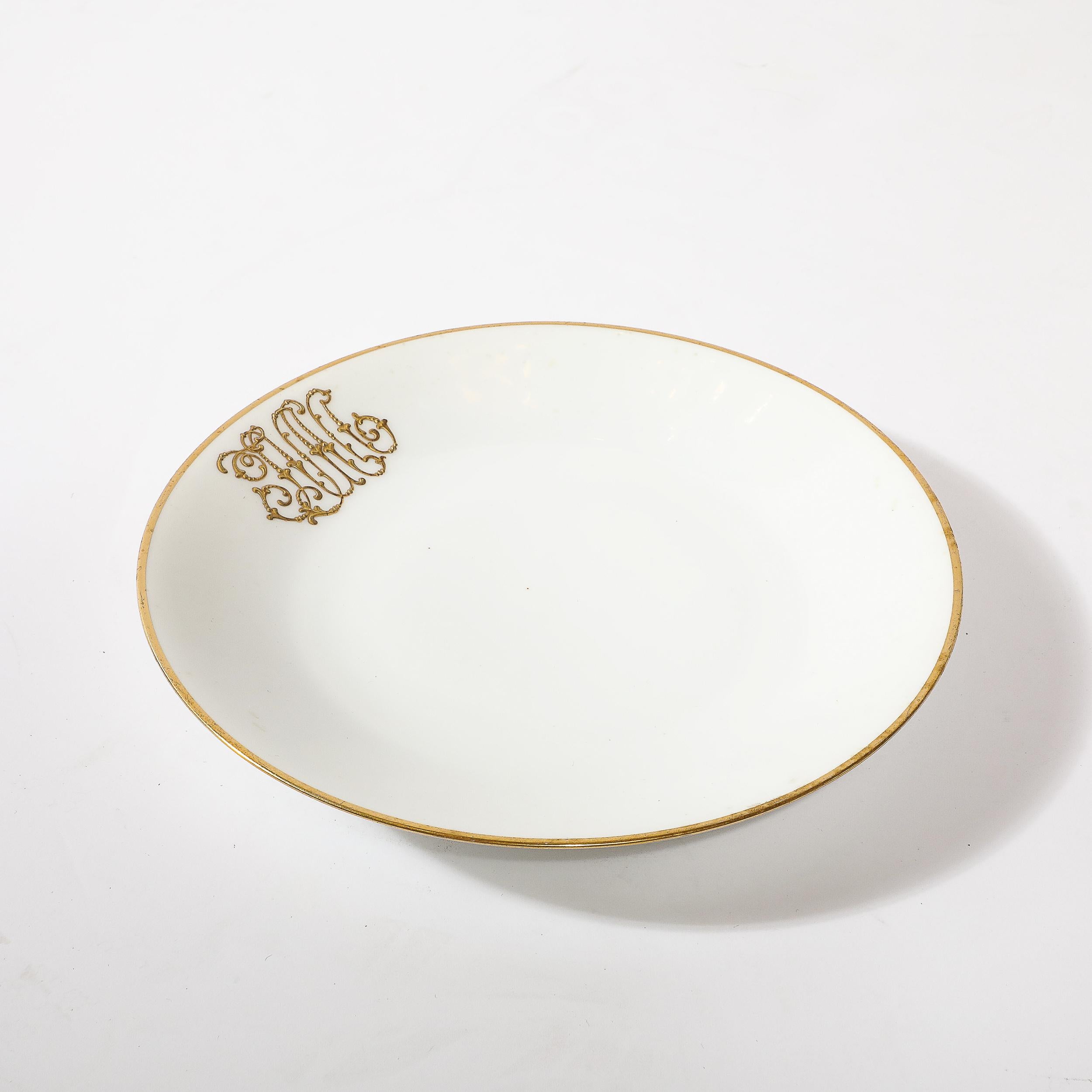 Début du 20ème siècle 10 Edwardian  Assiettes de déjeuner en porcelaine dorée avec monogramme signées Delinieres & Co. en vente